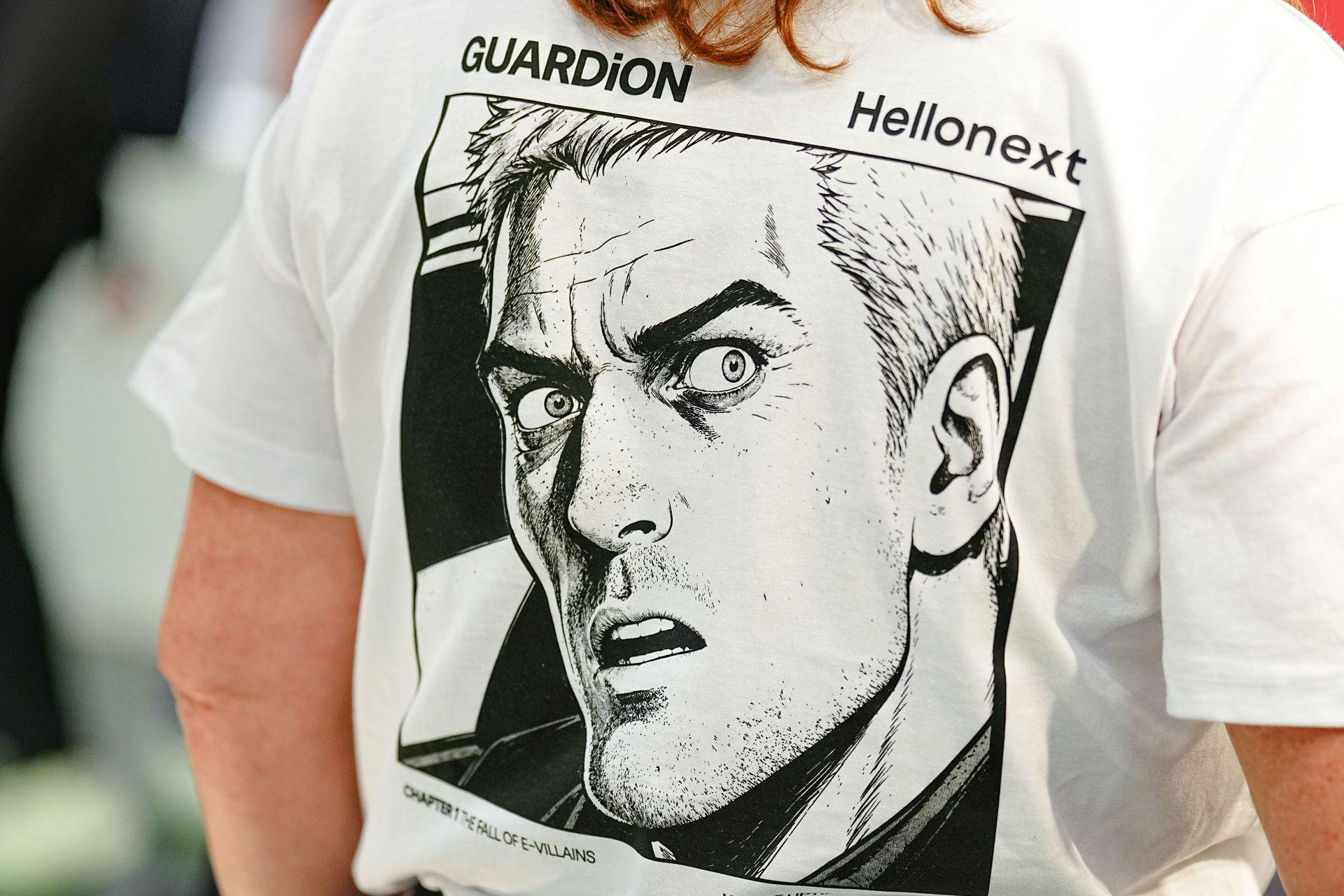 GUARDiON t-shirt: Chapter 1, The Fall of E-Villains comic print