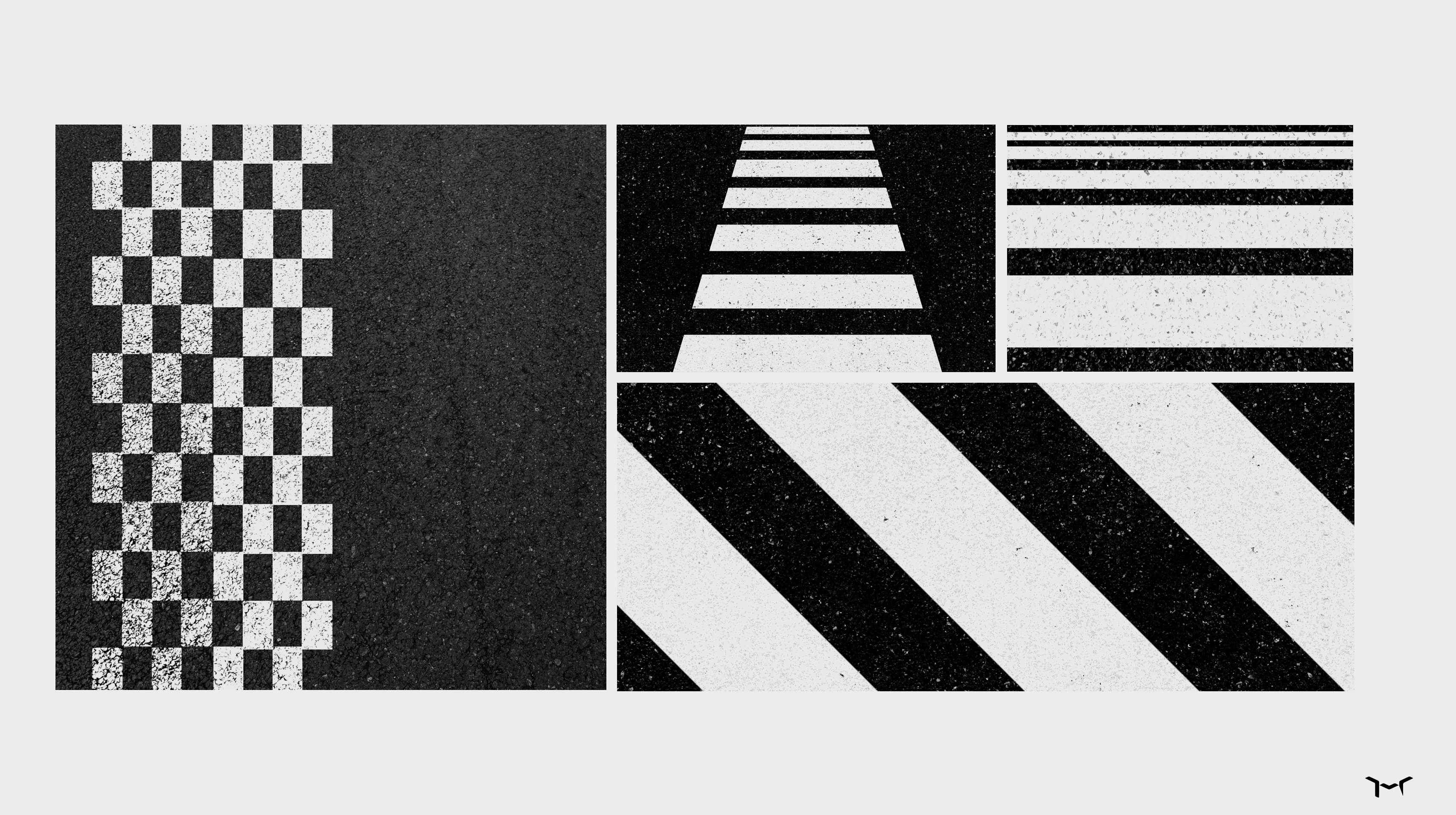 Hellonext geometric language drawn from road signs, crosswalks, and lane markings