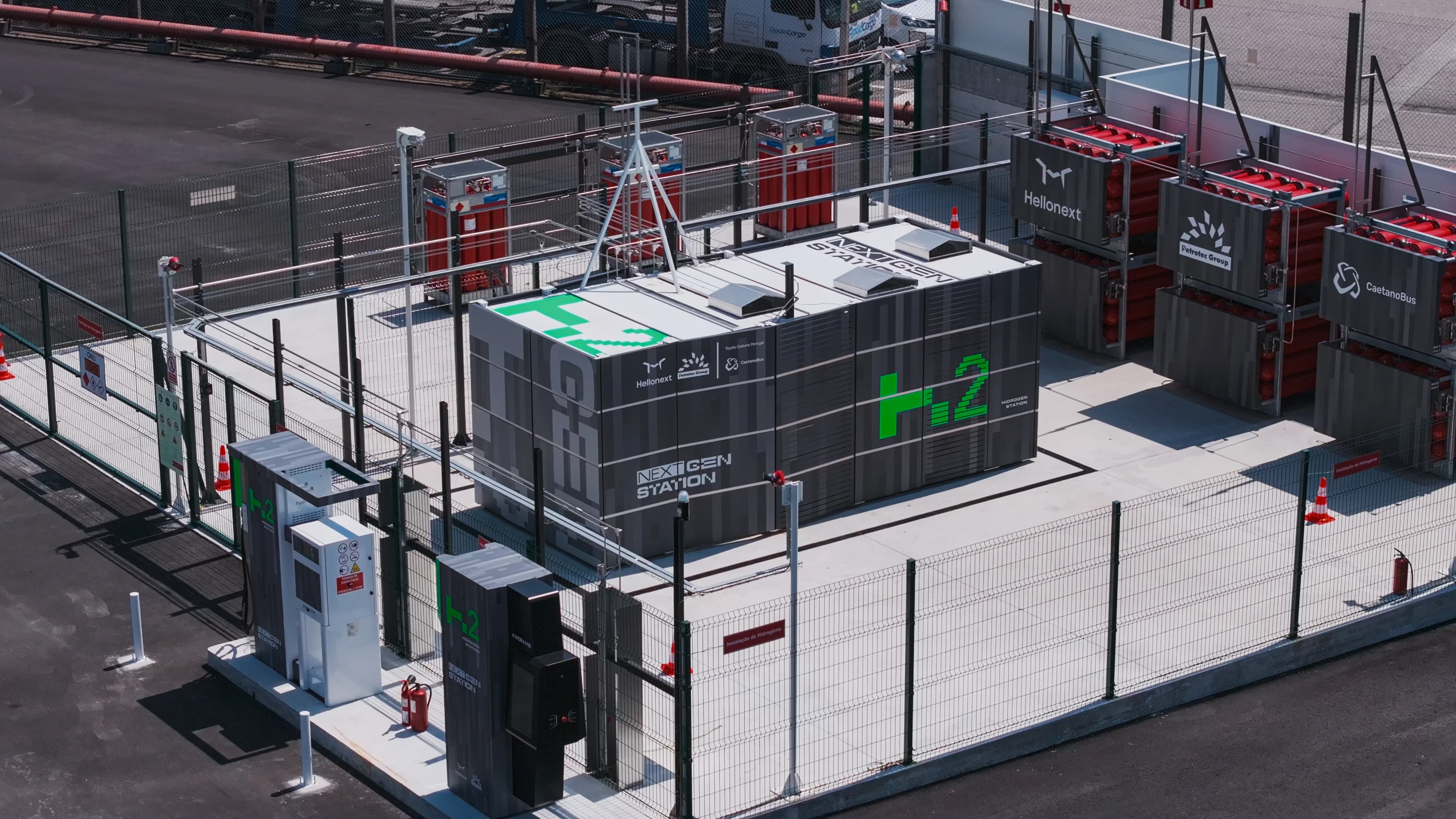 Aerial view of the Next Gen hydrogen refuelling station at CaetanoBus, Ovar
